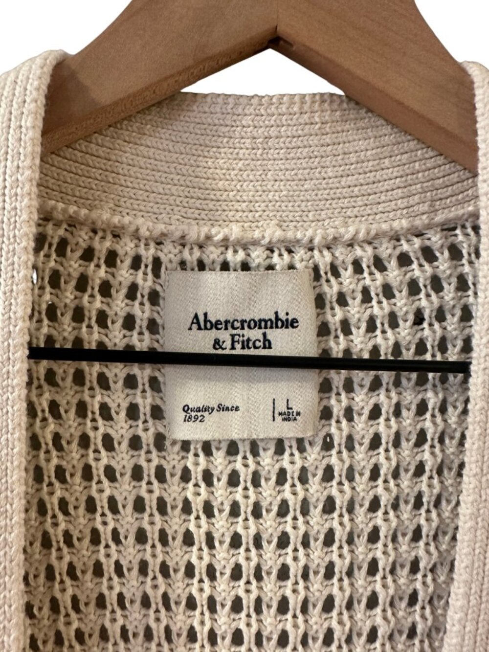 Abercrombie Cream 100% Cotton Open Front Knit Oversized Cardigan Sweater- size L - Picture 8 of 10